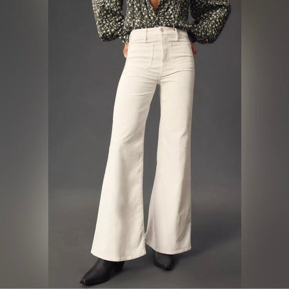 MOTHER The Patch Pocket Roller Skimp Corduroy Flare Jeans Sz 29 Chalk Ivory $248 - Picture 1 of 16